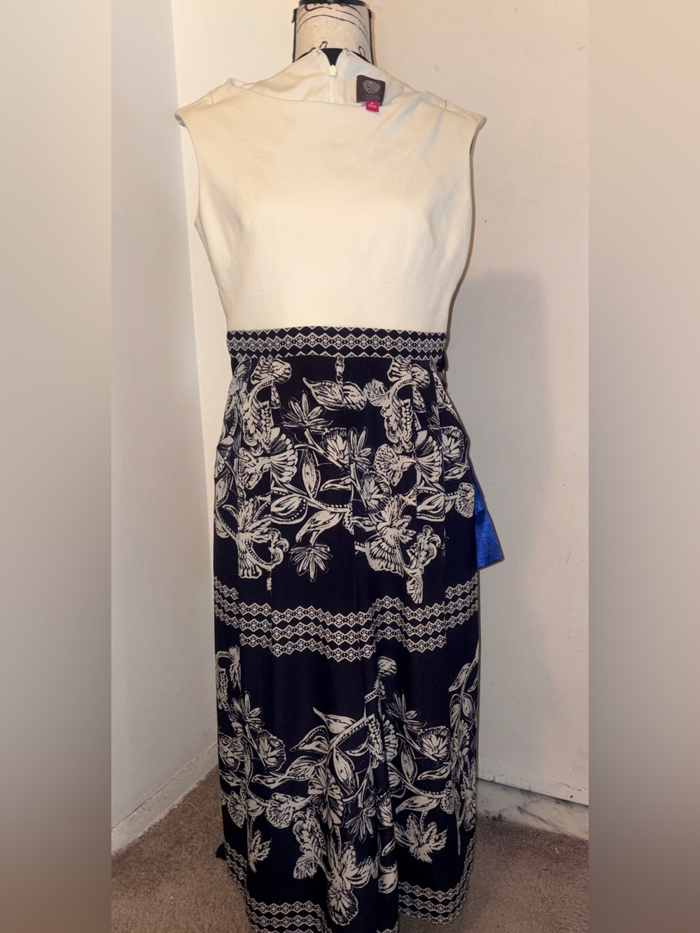 Vince Camuto Cream Bodice with Blue Floral Maxi Dress
